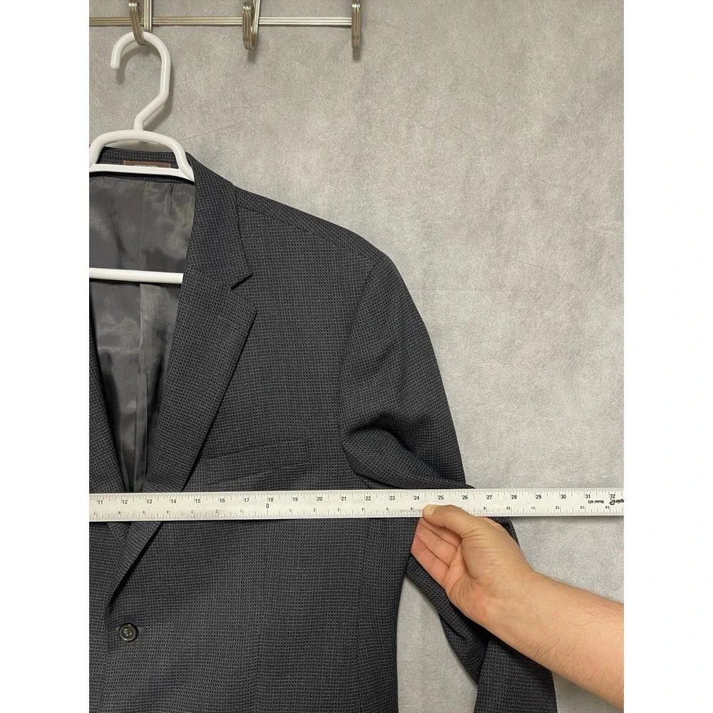 Peter Millar Blazer Men 46R‎ Blue Gray Micro Check Flannel Textured Coat Luxury